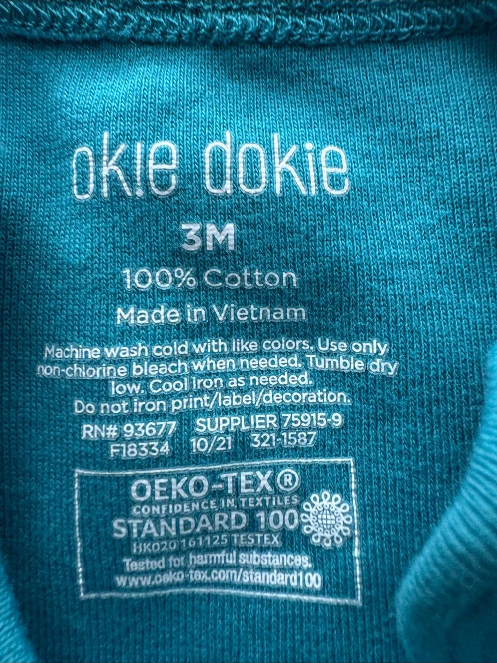 Okie Dokie Limited Edition Teal Short Sleeve Bodysuit Baby 3 Months